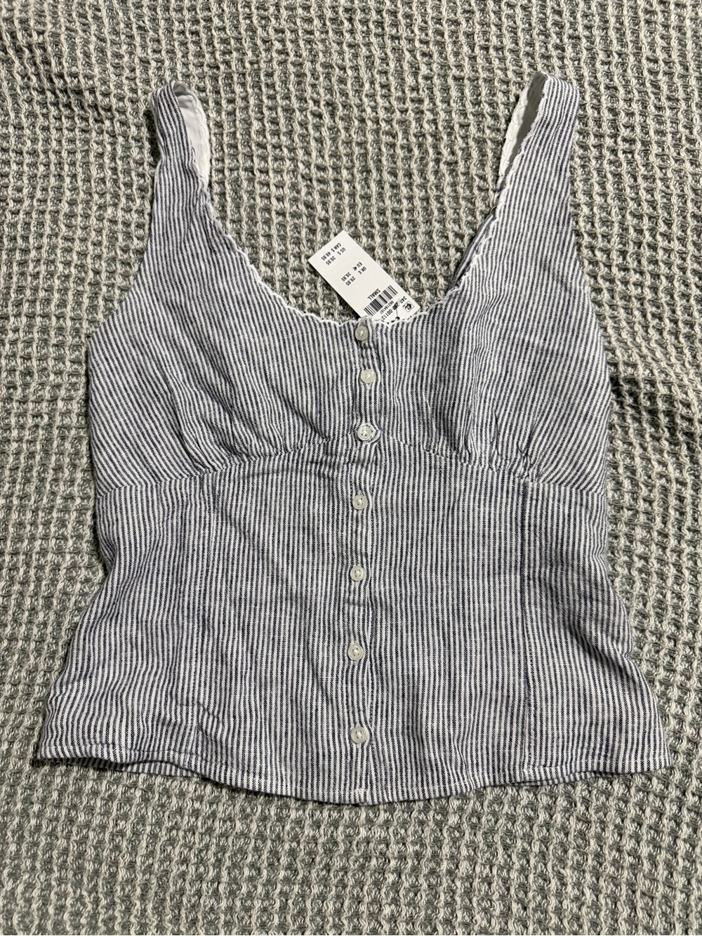 Hollister Blue and White Striped Button-Front Tank
